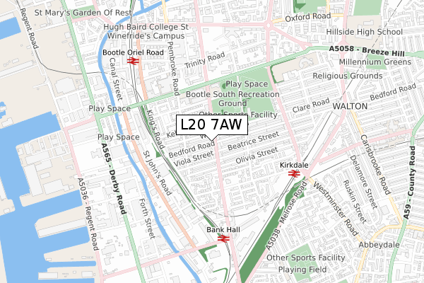 L20 7AW map - small scale - OS Open Zoomstack (Ordnance Survey)