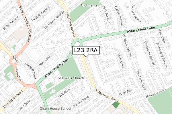 L23 2RA map - large scale - OS Open Zoomstack (Ordnance Survey)