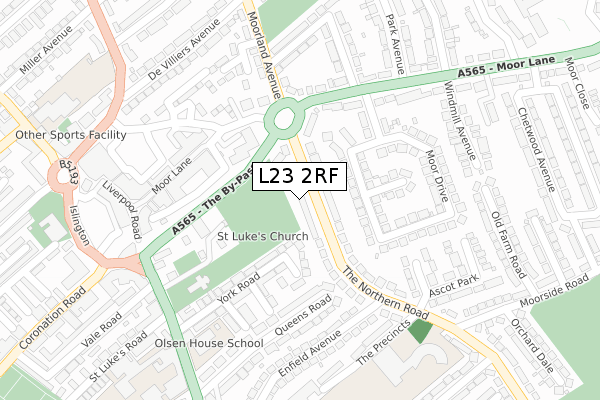 L23 2RF map - large scale - OS Open Zoomstack (Ordnance Survey)