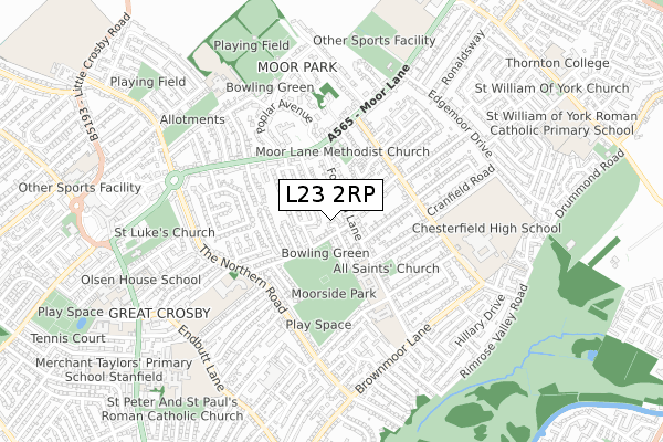 L23 2RP map - small scale - OS Open Zoomstack (Ordnance Survey)