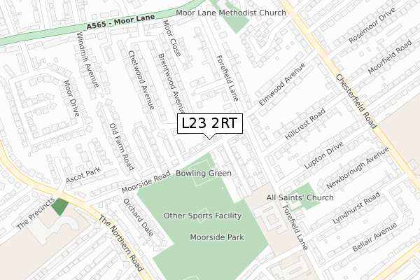 L23 2RT map - large scale - OS Open Zoomstack (Ordnance Survey)