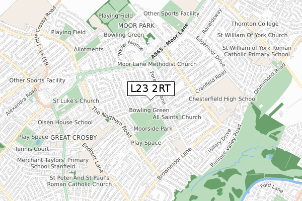 L23 2RT map - small scale - OS Open Zoomstack (Ordnance Survey)