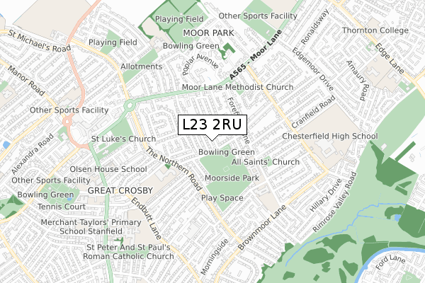 L23 2RU map - small scale - OS Open Zoomstack (Ordnance Survey)