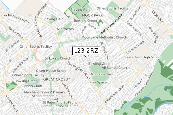 L23 2RZ map - small scale - OS Open Zoomstack (Ordnance Survey)