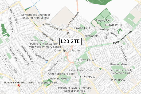 L23 2TE map - small scale - OS Open Zoomstack (Ordnance Survey)