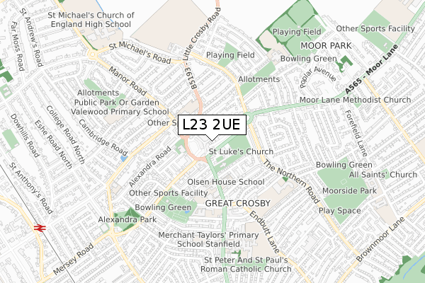 L23 2UE map - small scale - OS Open Zoomstack (Ordnance Survey)