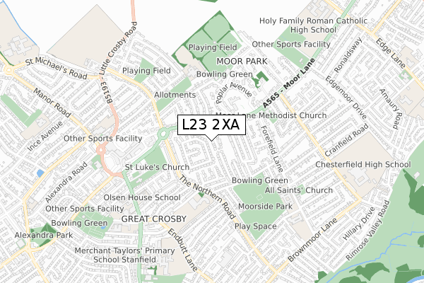 L23 2XA map - small scale - OS Open Zoomstack (Ordnance Survey)