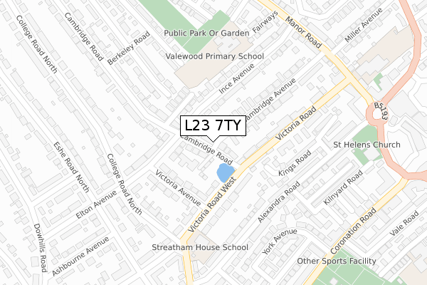 L23 7TY map - large scale - OS Open Zoomstack (Ordnance Survey)