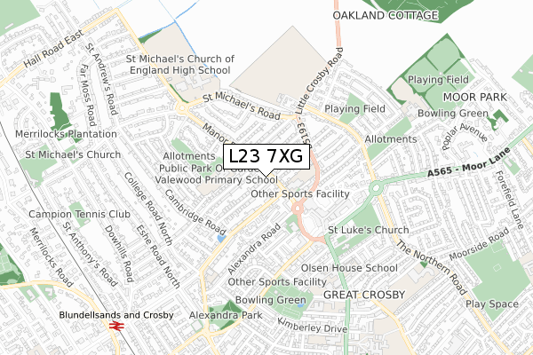 L23 7XG map - small scale - OS Open Zoomstack (Ordnance Survey)