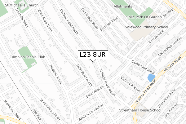 L23 8UR map - large scale - OS Open Zoomstack (Ordnance Survey)