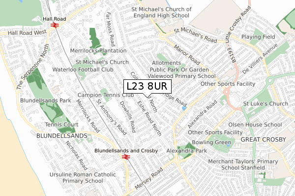 L23 8UR map - small scale - OS Open Zoomstack (Ordnance Survey)