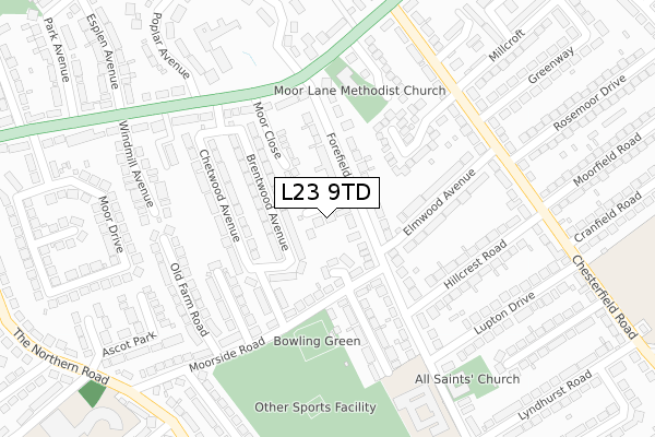 L23 9TD map - large scale - OS Open Zoomstack (Ordnance Survey)