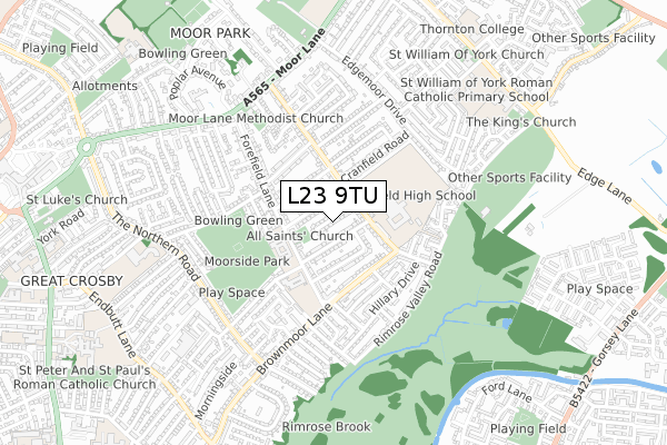 L23 9TU map - small scale - OS Open Zoomstack (Ordnance Survey)