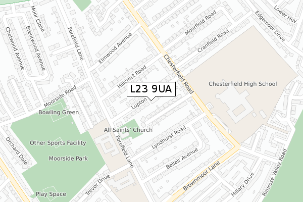 L23 9UA map - large scale - OS Open Zoomstack (Ordnance Survey)