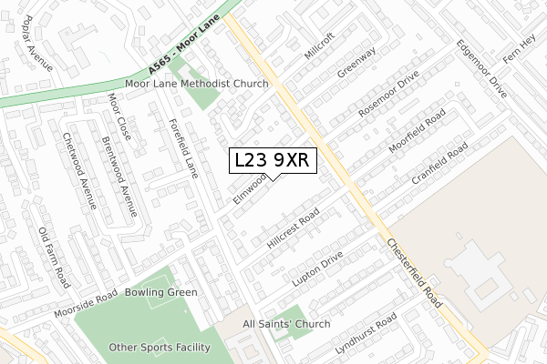 L23 9XR map - large scale - OS Open Zoomstack (Ordnance Survey)