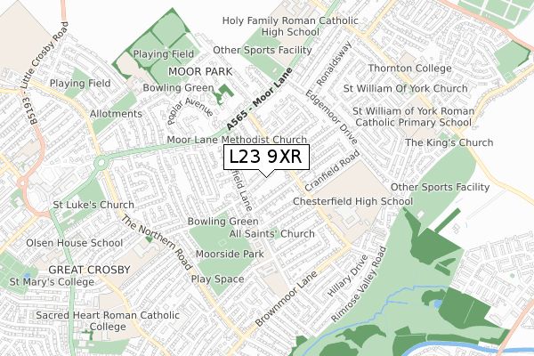 L23 9XR map - small scale - OS Open Zoomstack (Ordnance Survey)