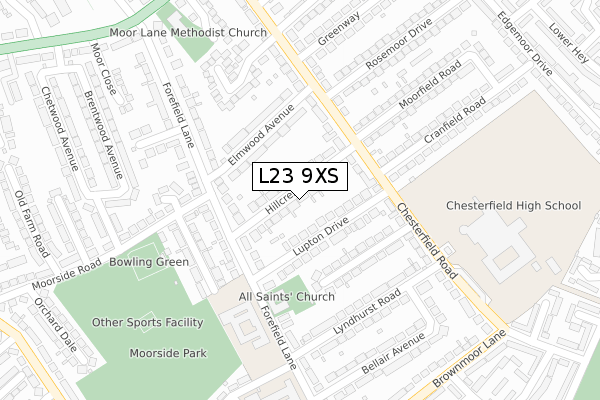 L23 9XS map - large scale - OS Open Zoomstack (Ordnance Survey)