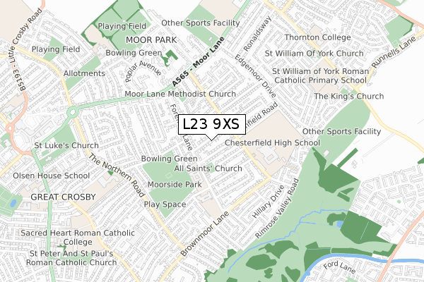 L23 9XS map - small scale - OS Open Zoomstack (Ordnance Survey)