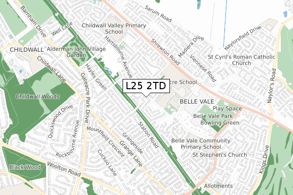 L25 2TD map - small scale - OS Open Zoomstack (Ordnance Survey)