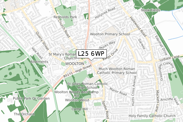 L25 6WP map - small scale - OS Open Zoomstack (Ordnance Survey)