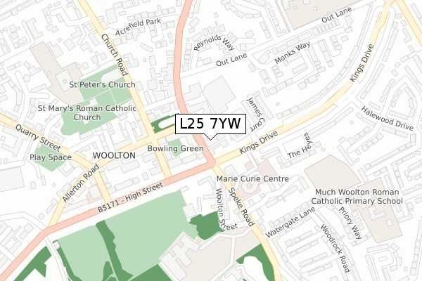 L25 7YW map - large scale - OS Open Zoomstack (Ordnance Survey)