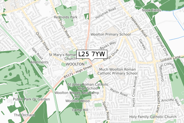 L25 7YW map - small scale - OS Open Zoomstack (Ordnance Survey)