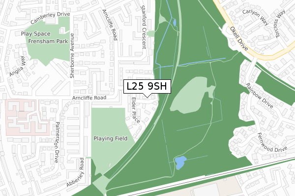 L25 9SH map - large scale - OS Open Zoomstack (Ordnance Survey)