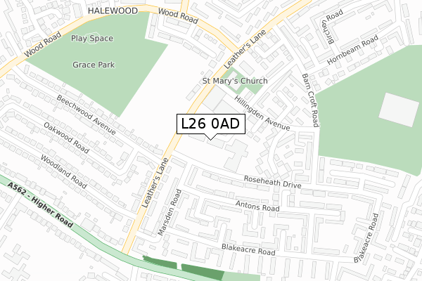 L26 0AD map - large scale - OS Open Zoomstack (Ordnance Survey)