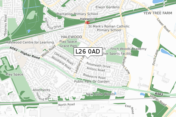 L26 0AD map - small scale - OS Open Zoomstack (Ordnance Survey)