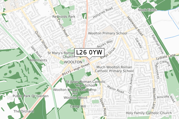 L26 0YW map - small scale - OS Open Zoomstack (Ordnance Survey)