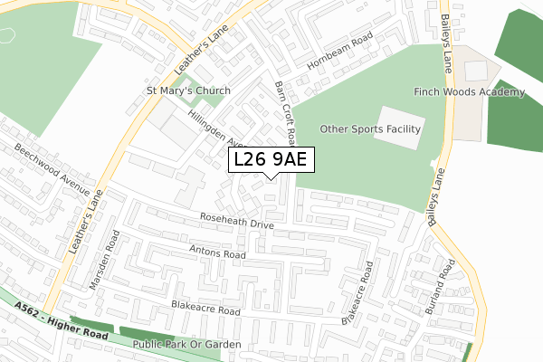 L26 9AE map - large scale - OS Open Zoomstack (Ordnance Survey)