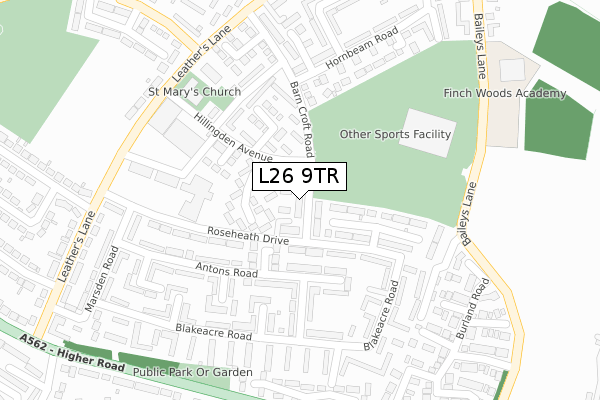 L26 9TR map - large scale - OS Open Zoomstack (Ordnance Survey)