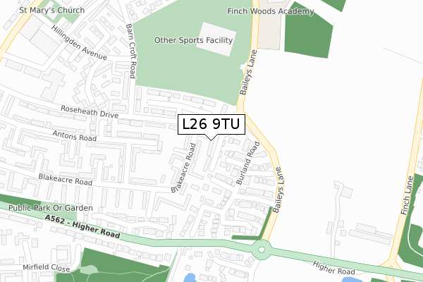 L26 9TU map - large scale - OS Open Zoomstack (Ordnance Survey)