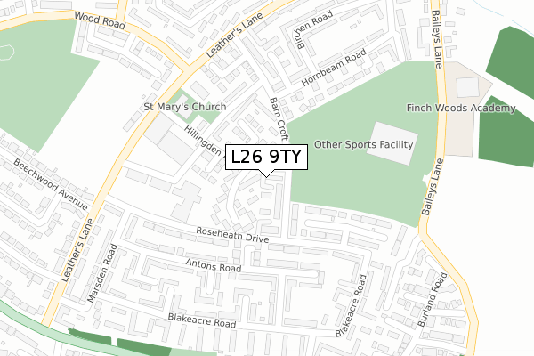 L26 9TY map - large scale - OS Open Zoomstack (Ordnance Survey)