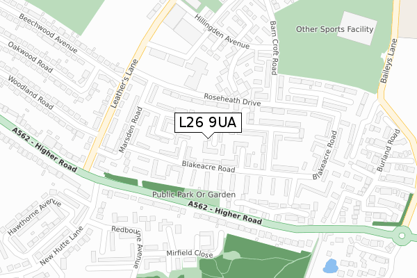 L26 9UA map - large scale - OS Open Zoomstack (Ordnance Survey)