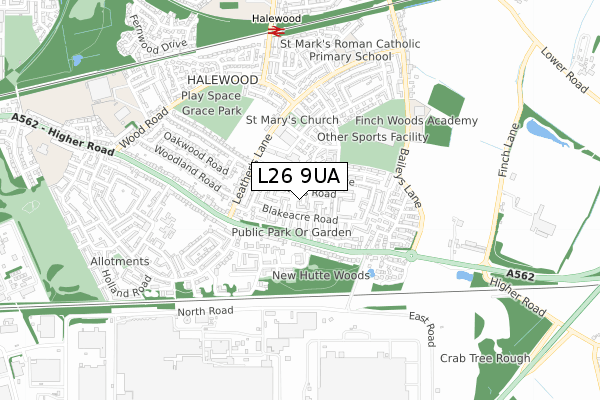 L26 9UA map - small scale - OS Open Zoomstack (Ordnance Survey)