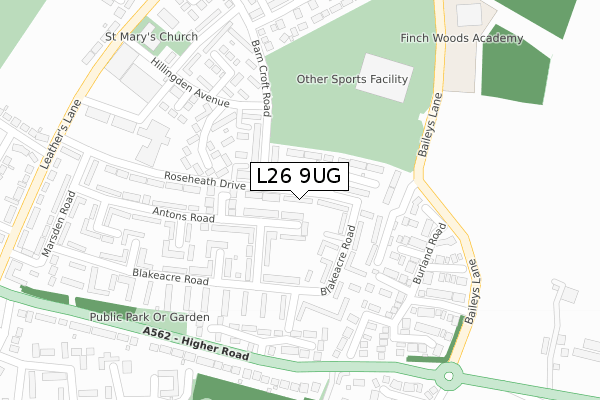 L26 9UG map - large scale - OS Open Zoomstack (Ordnance Survey)