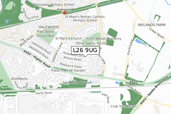 L26 9UG map - small scale - OS Open Zoomstack (Ordnance Survey)