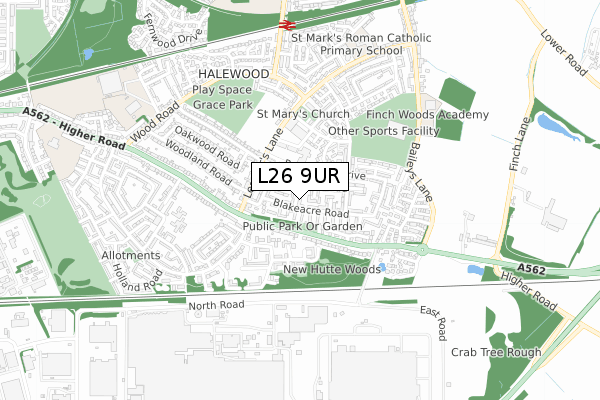 L26 9UR map - small scale - OS Open Zoomstack (Ordnance Survey)