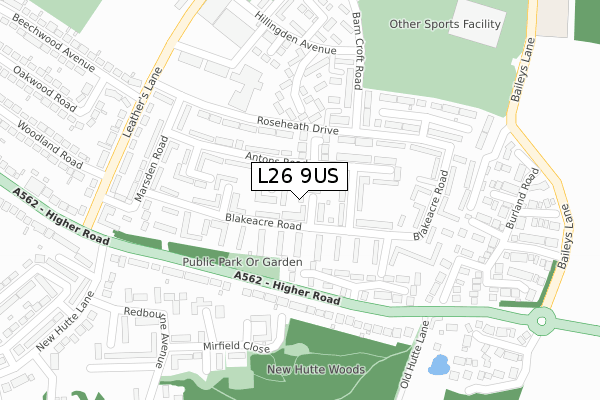 L26 9US map - large scale - OS Open Zoomstack (Ordnance Survey)