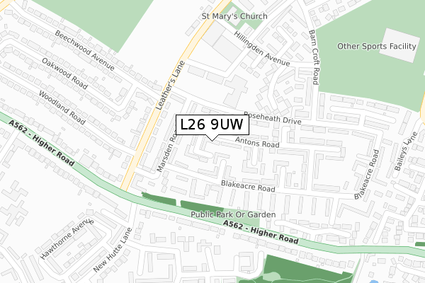 L26 9UW map - large scale - OS Open Zoomstack (Ordnance Survey)