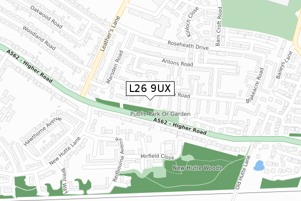 L26 9UX map - large scale - OS Open Zoomstack (Ordnance Survey)