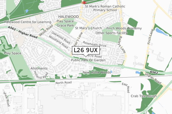 L26 9UX map - small scale - OS Open Zoomstack (Ordnance Survey)