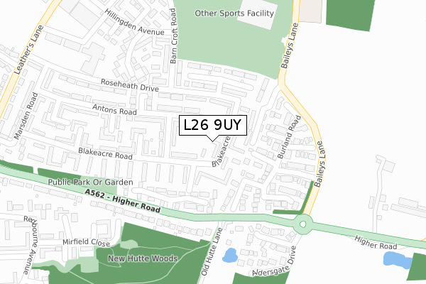 L26 9UY map - large scale - OS Open Zoomstack (Ordnance Survey)