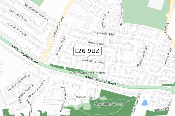 L26 9UZ map - large scale - OS Open Zoomstack (Ordnance Survey)