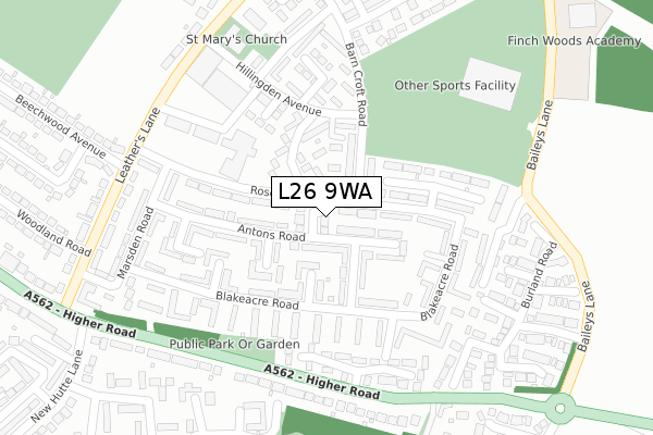 L26 9WA map - large scale - OS Open Zoomstack (Ordnance Survey)