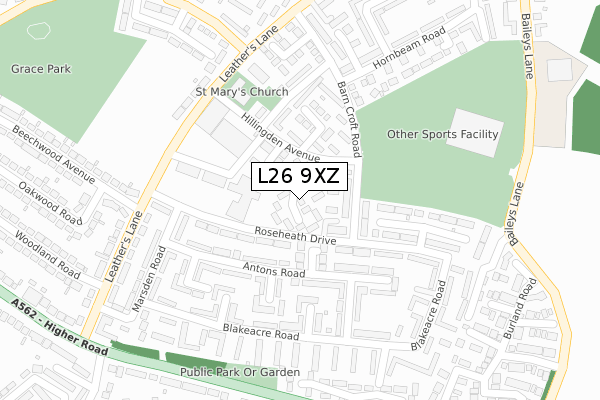 L26 9XZ map - large scale - OS Open Zoomstack (Ordnance Survey)