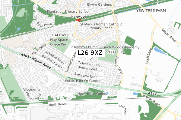 L26 9XZ map - small scale - OS Open Zoomstack (Ordnance Survey)