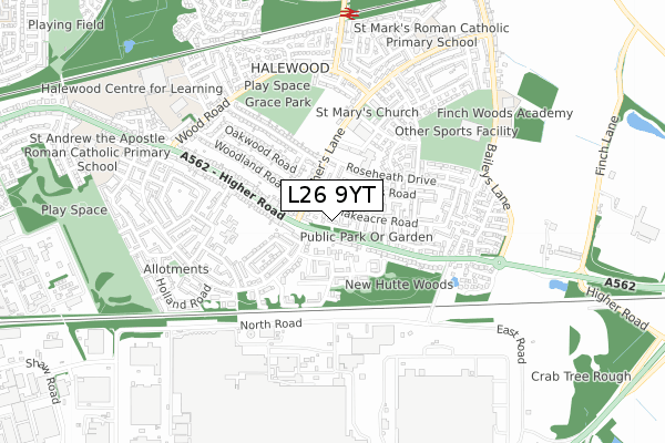 L26 9YT map - small scale - OS Open Zoomstack (Ordnance Survey)