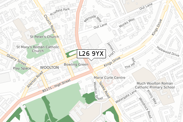 L26 9YX map - large scale - OS Open Zoomstack (Ordnance Survey)